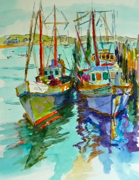 Boat painting Joan   Tom WC Provincetown boats