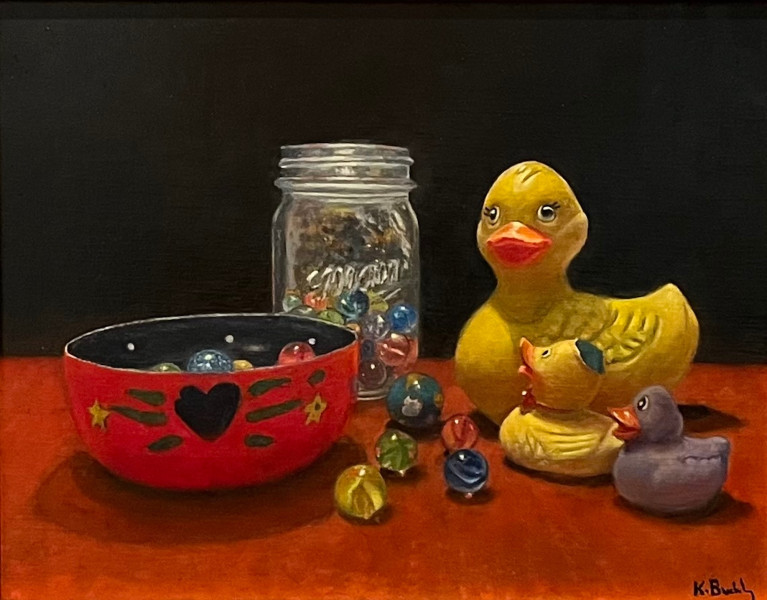 buckley kerry w ducks in a row  oil on panel  x14   buckley kerry w ducks in a row  oil on panel  x14